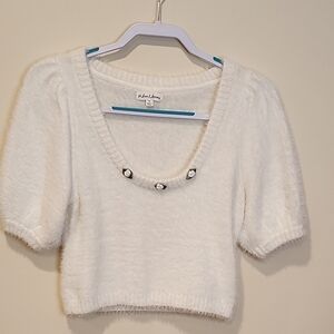 For Love And Lemons White Knit Top with Gem Details